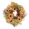 24" Unlit Autumn Harvest Fall Leaves, Berries, Pinecones & Sunflowers Artificial Wreath
